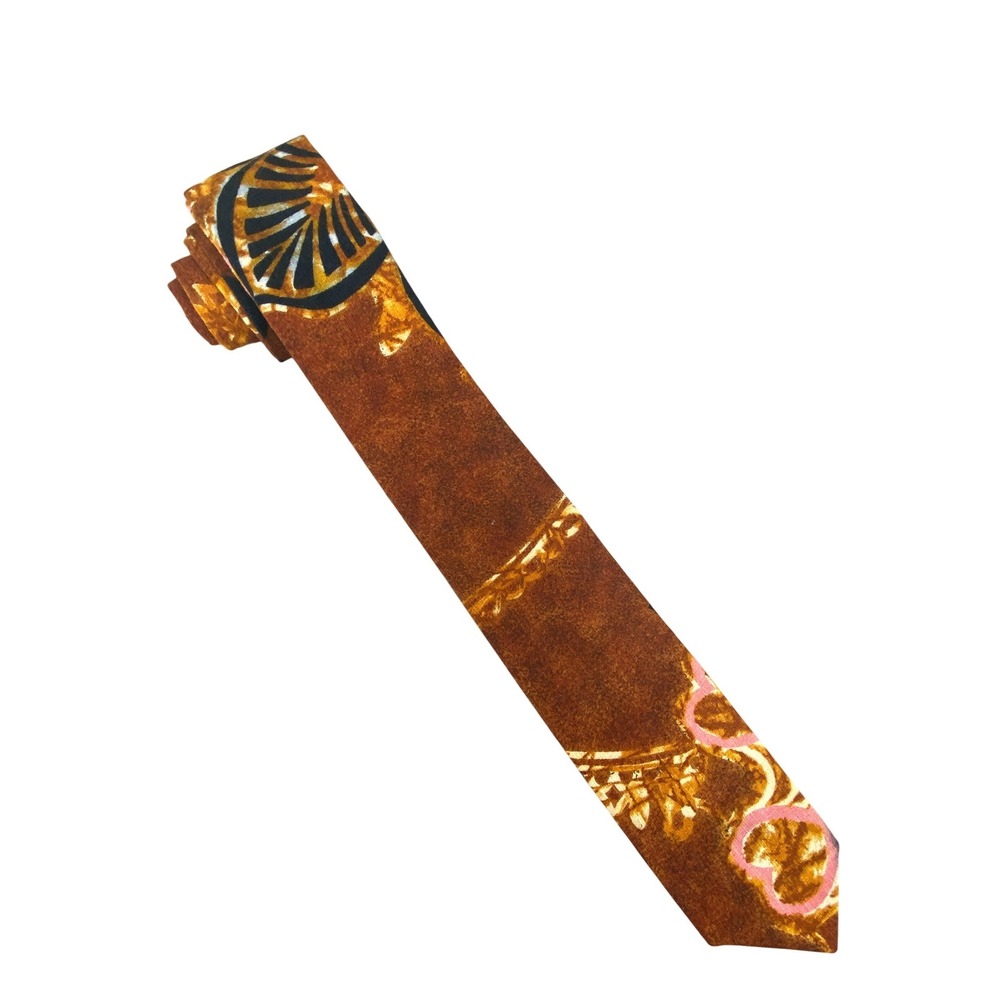 VTG‎ Kanaka Tie Mens Necktie Hawaiian Barkcloth Rust Pink Made in Hawaii 54x3